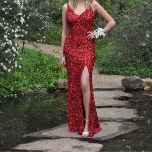 Sherri Hill Red Backless Sequin Dress #53450